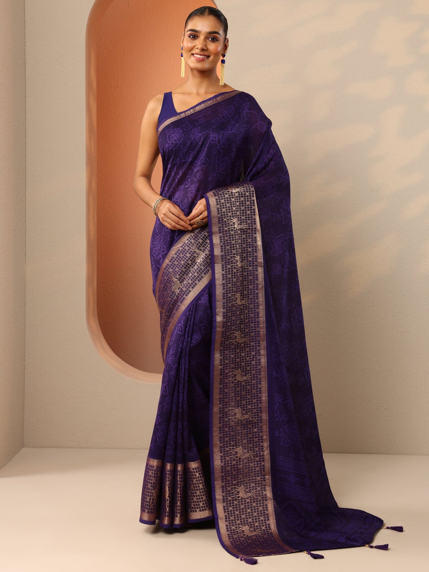 Libas Purple Printed Georgette Saree With Unstitched Blouse Piece