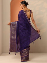 Libas Purple Printed Georgette Saree With Unstitched Blouse Piece