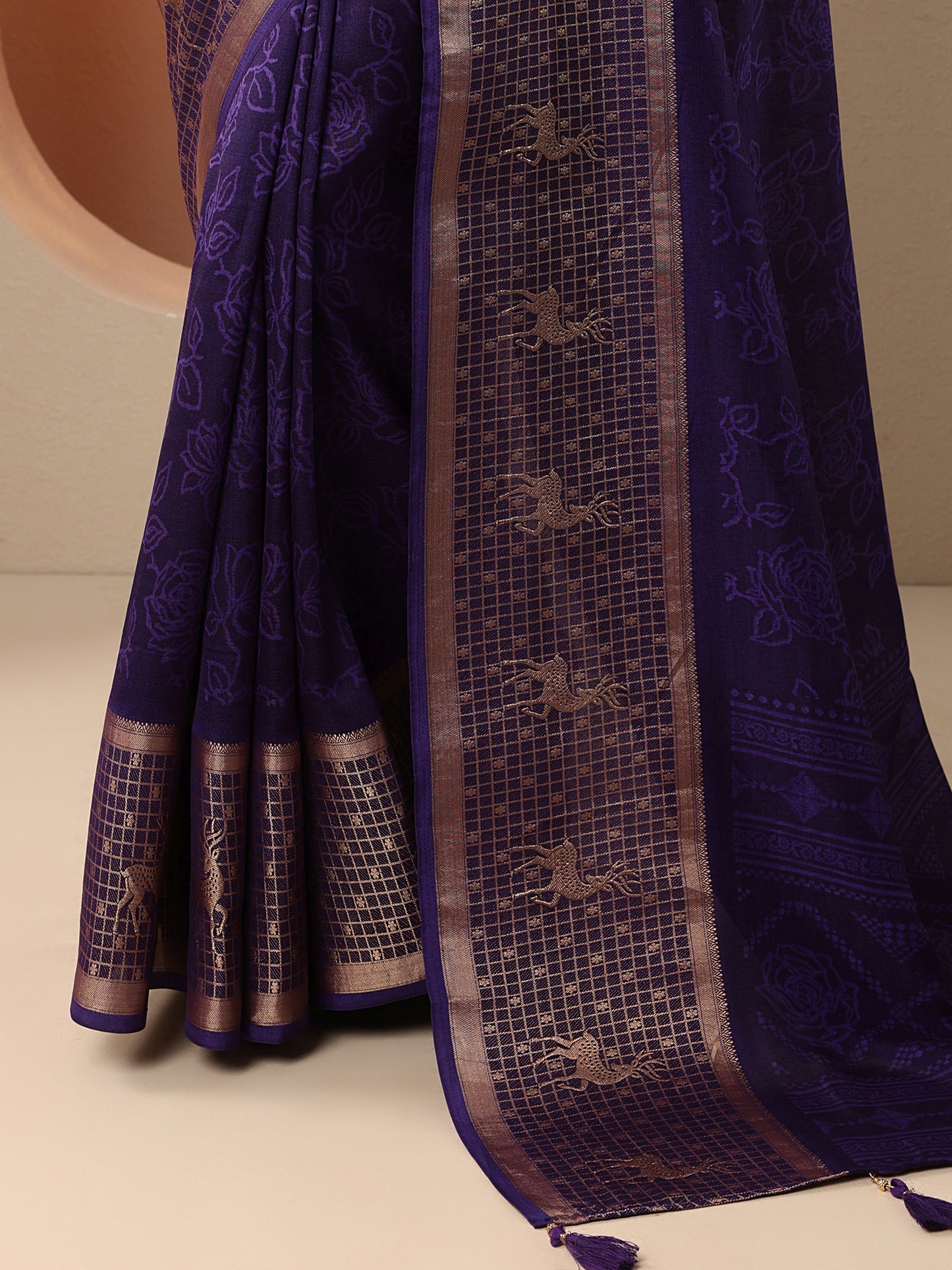 Libas Purple Printed Georgette Saree With Unstitched Blouse Piece