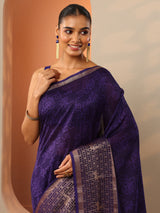 Libas Purple Printed Georgette Saree With Unstitched Blouse Piece