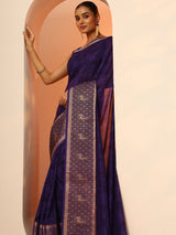 Libas Purple Printed Georgette Saree With Unstitched Blouse Piece