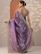 Libas Purple Embroidered Organza Saree With Unstitched Blouse Piece