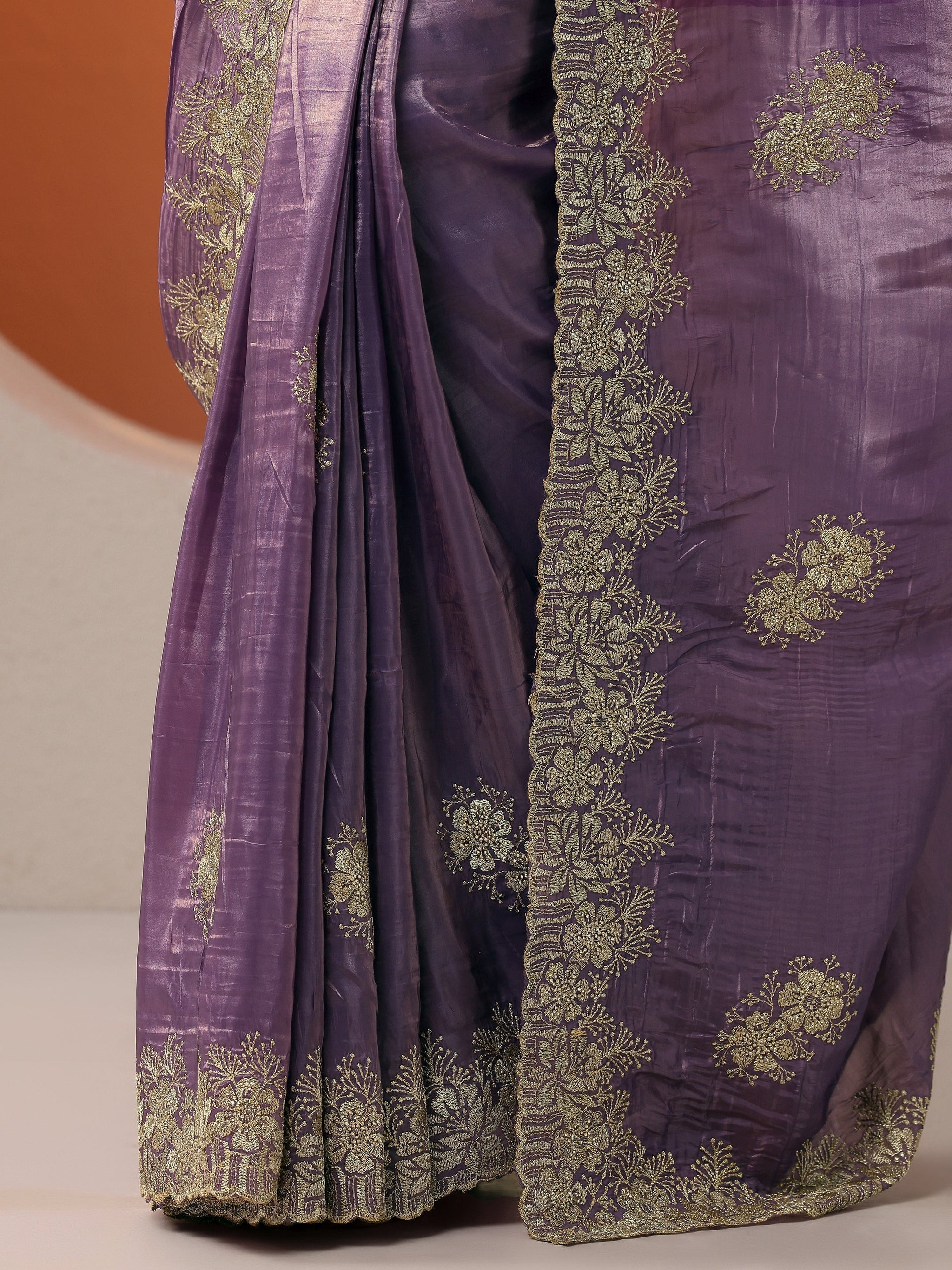 Libas Purple Embroidered Organza Saree With Unstitched Blouse Piece