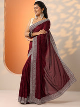 Libas Maroon Embellished Silk Blend Saree With Unstitched Blouse Piece
