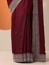 Libas Maroon Embellished Silk Blend Saree With Unstitched Blouse Piece