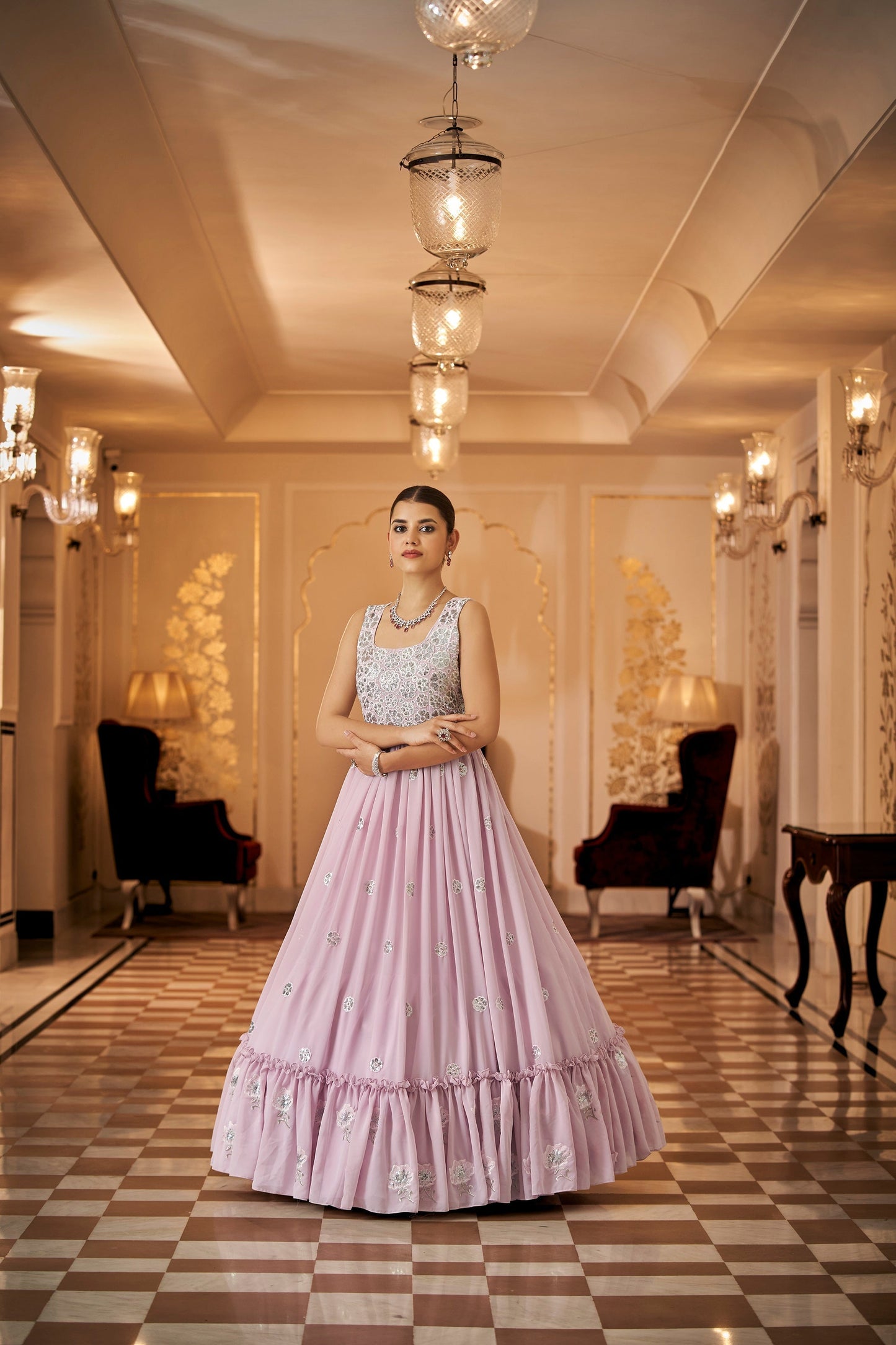 Party Wear Dusty Pink Color Thread & Sequins Embroidered Work Anarkali Gown