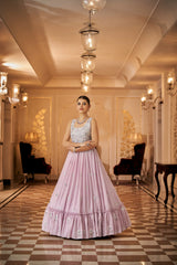 Party Wear Dusty Pink Color Thread & Sequins Embroidered Work Anarkali Gown
