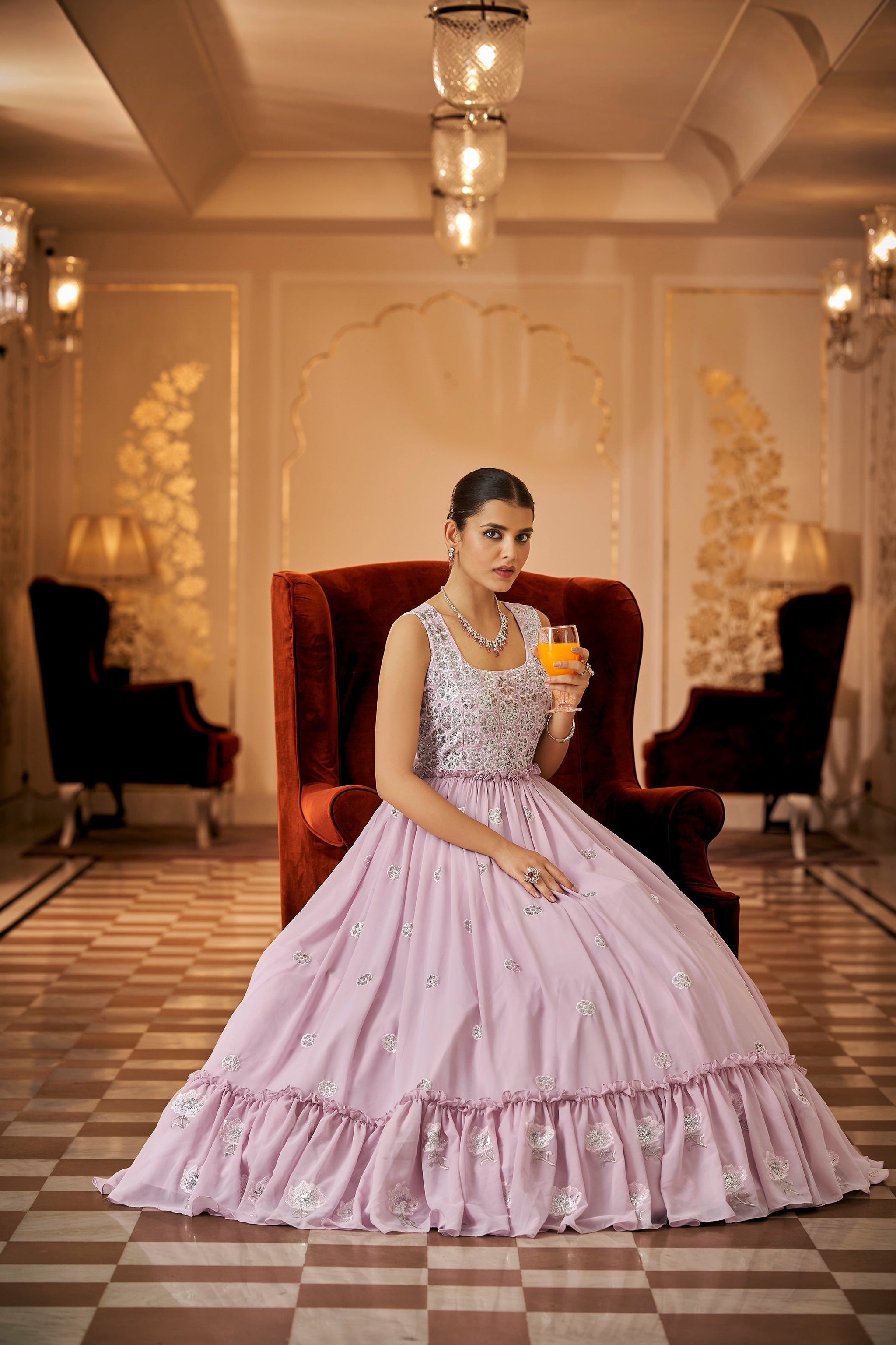 Party Wear Dusty Pink Color Thread & Sequins Embroidered Work Anarkali Gown