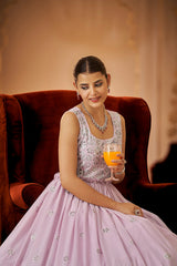 Party Wear Dusty Pink Color Thread & Sequins Embroidered Work Anarkali Gown