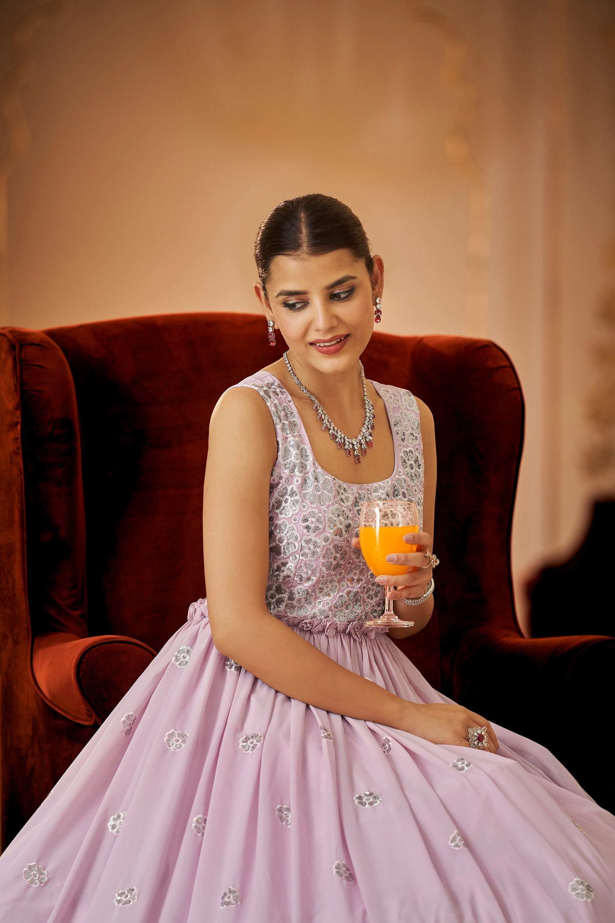 Party Wear Dusty Pink Color Thread & Sequins Embroidered Work Anarkali Gown