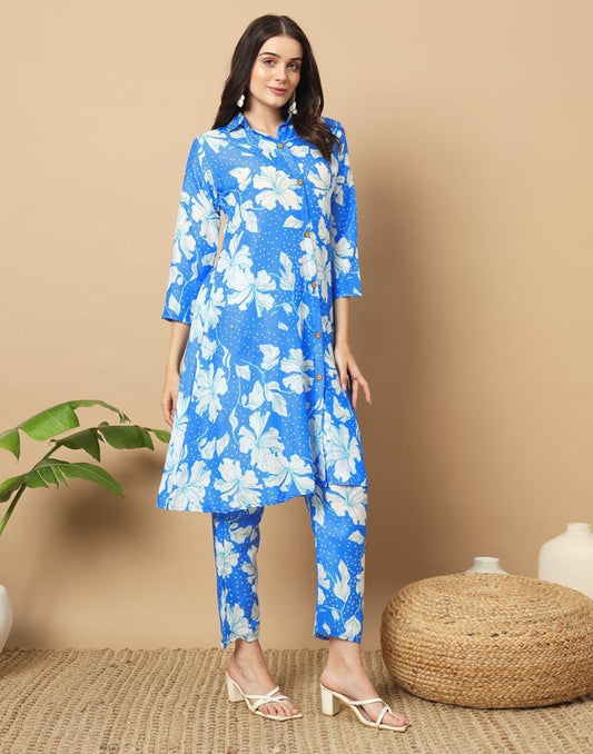 Blue Cotton Printed Co-ord Set