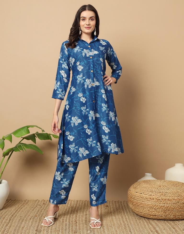 Blue Cotton Printed Co-ord Set