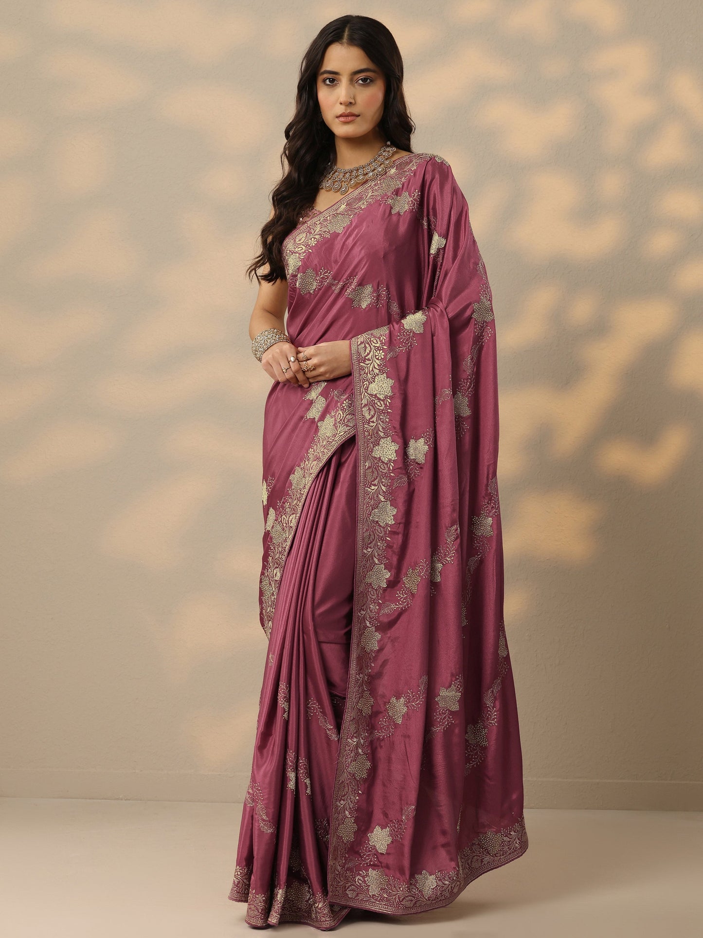 Libas Pink Embroidered Silk Blend Saree With Unstitched Blouse Piece