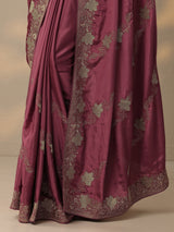 Libas Pink Embroidered Silk Blend Saree With Unstitched Blouse Piece