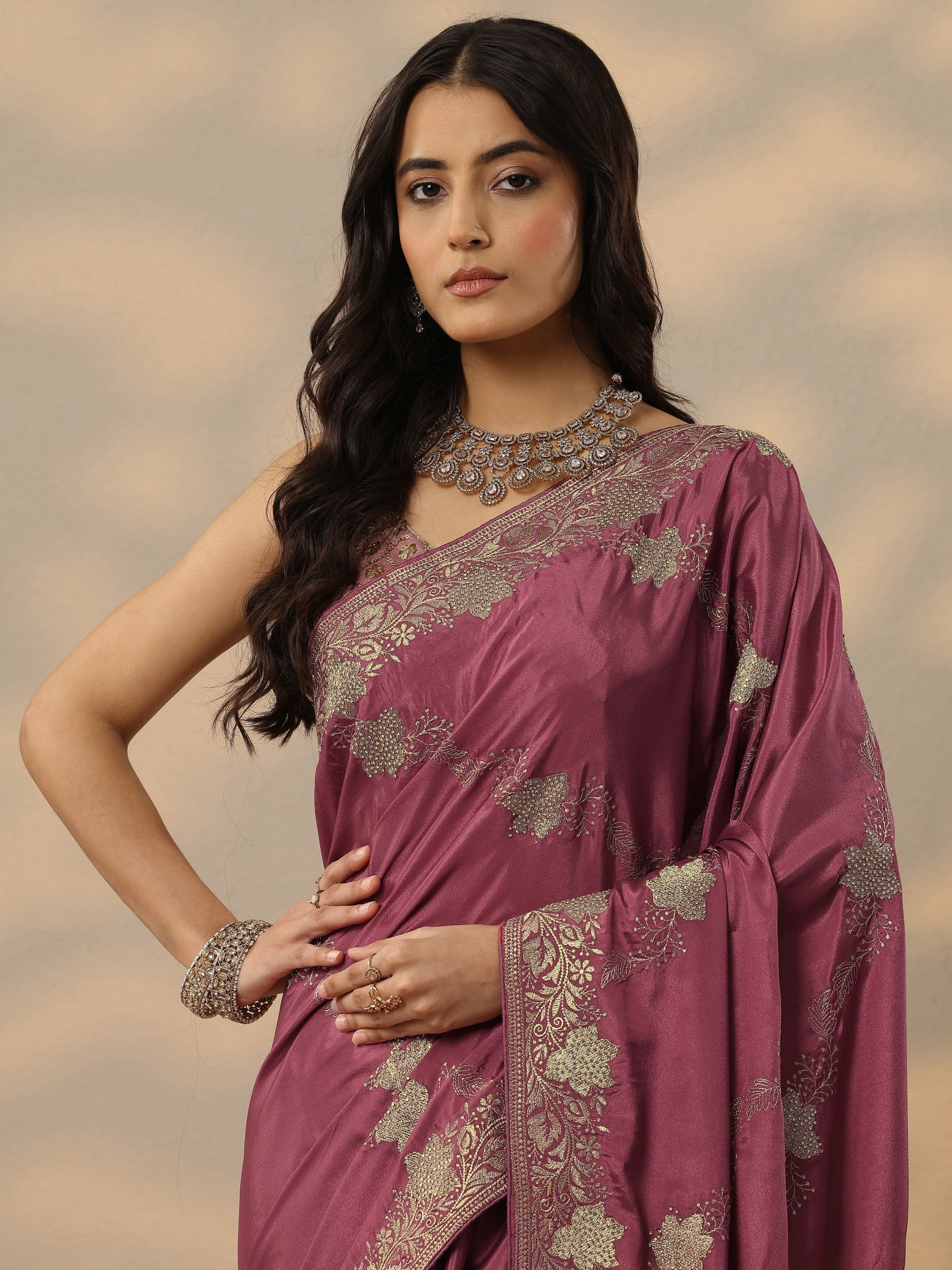 Libas Pink Embroidered Silk Blend Saree With Unstitched Blouse Piece