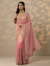 Libas Peach Embroidered Banarasi Nylon Saree With Unstitched Blouse Piece