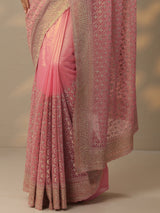 Libas Peach Embroidered Banarasi Nylon Saree With Unstitched Blouse Piece