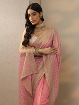 Libas Peach Embroidered Banarasi Nylon Saree With Unstitched Blouse Piece