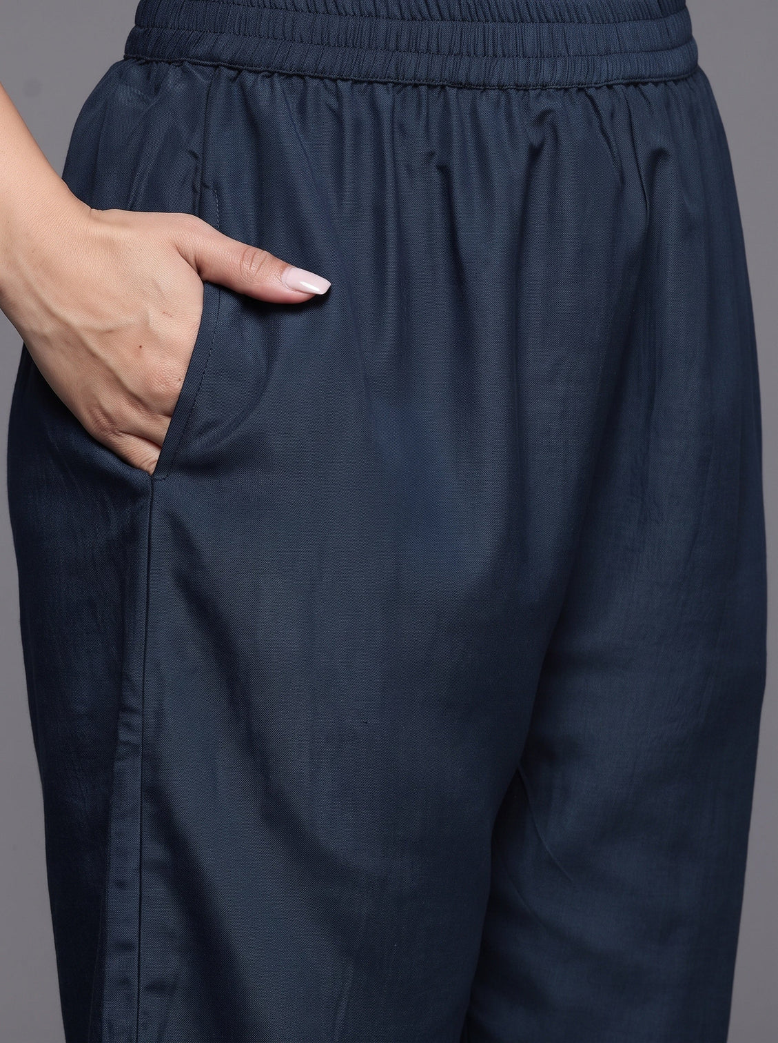 Plus Size Navy Blue Embroidered Georgette Straight Suit With Dupatta