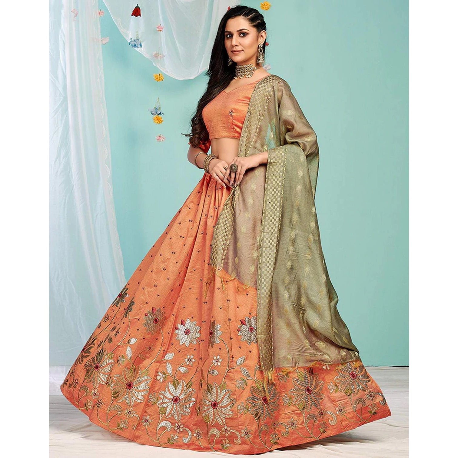 Sunrise Orange Gota Patti and Zari Stich Without can can work Lehenga choli