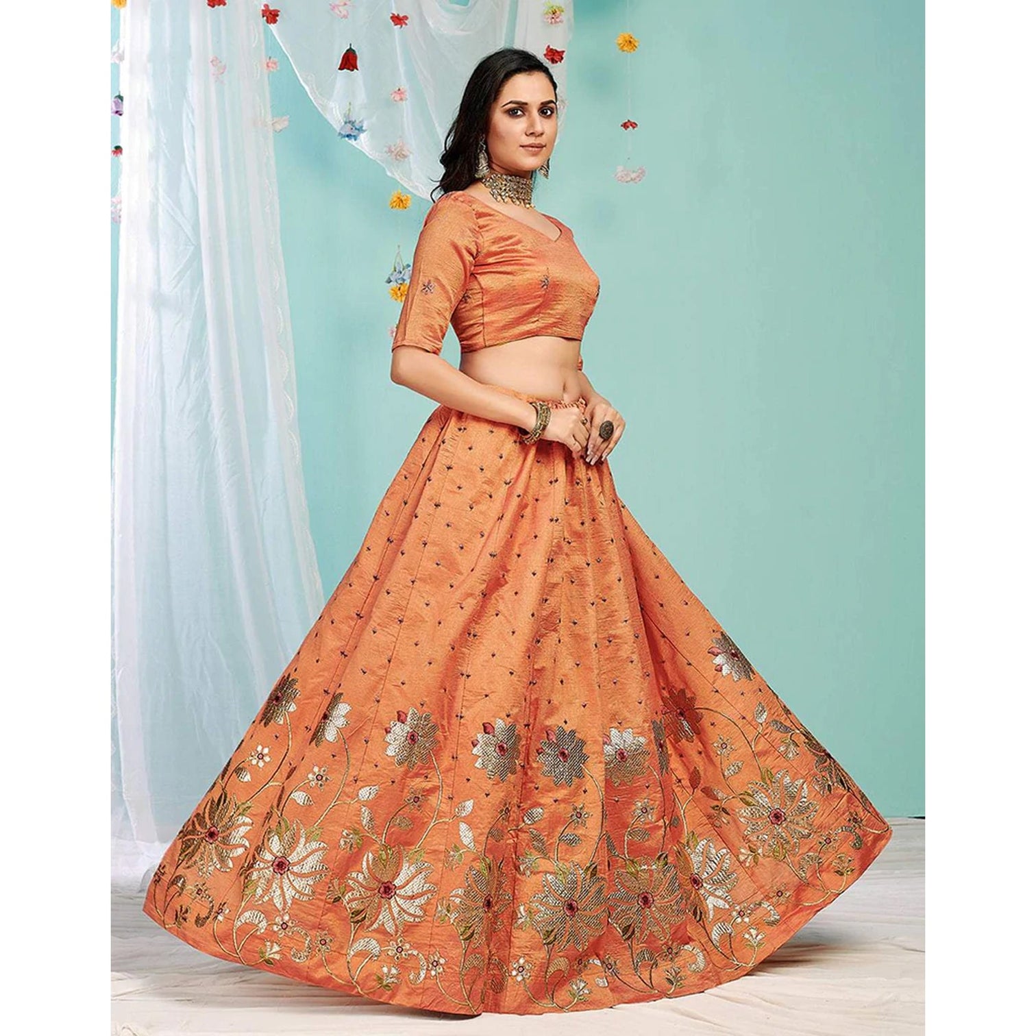 Sunrise Orange Gota Patti and Zari Stich Without can can work Lehenga choli