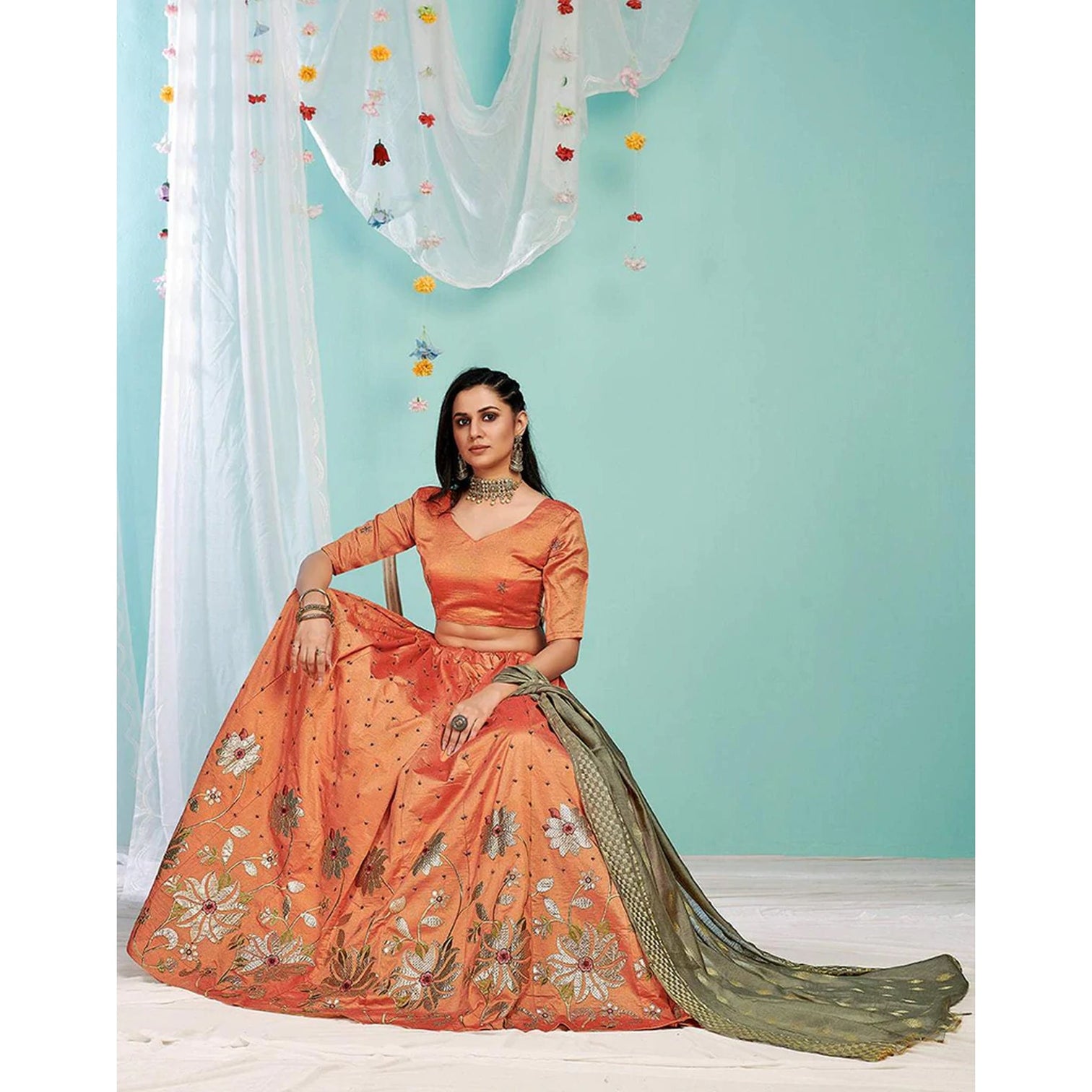Sunrise Orange Gota Patti and Zari Stich Without can can work Lehenga choli
