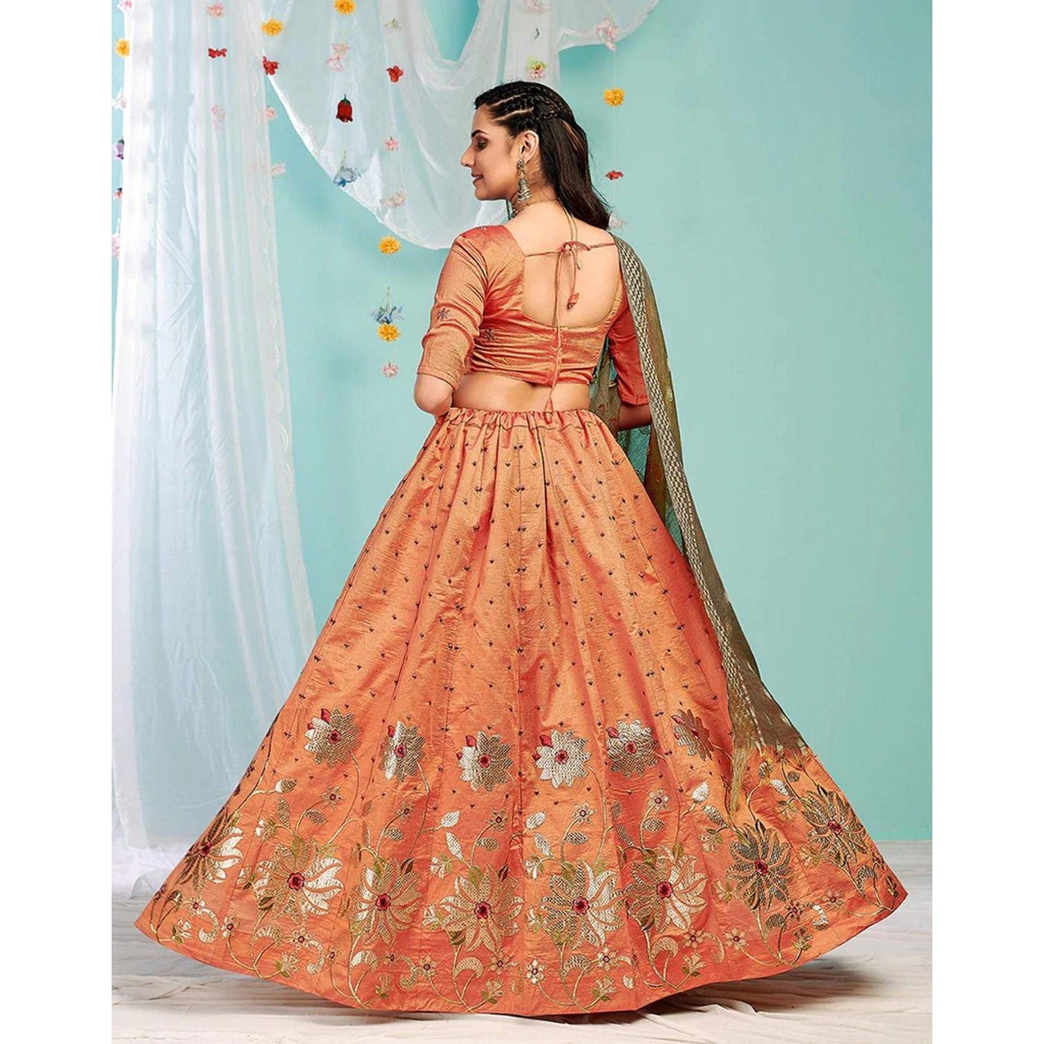 Sunrise Orange Gota Patti and Zari Stich Without can can work Lehenga choli