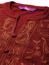 Libas Red Embroidered Wool Straight Kurta Set