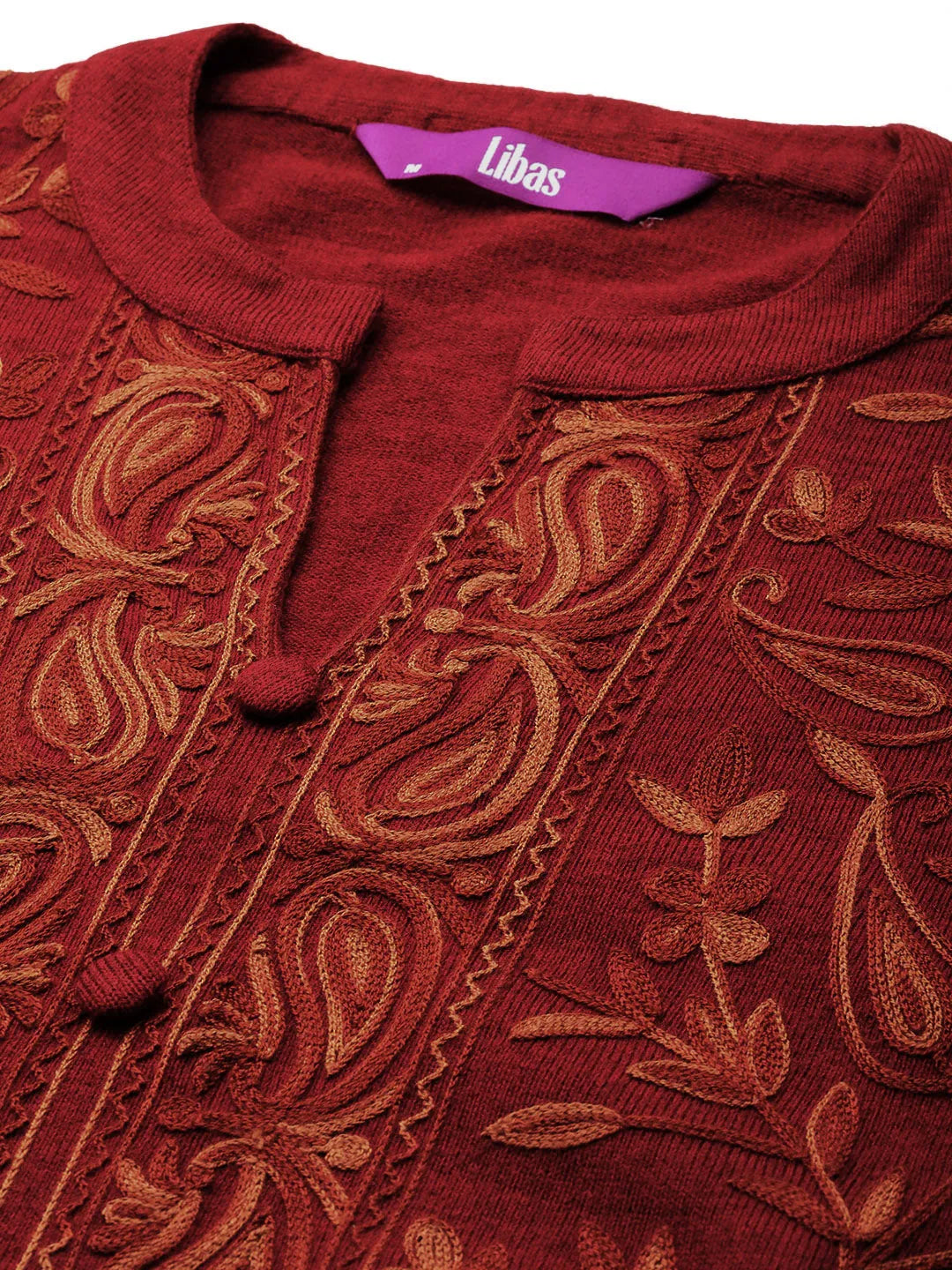 Libas Red Embroidered Wool Straight Kurta Set