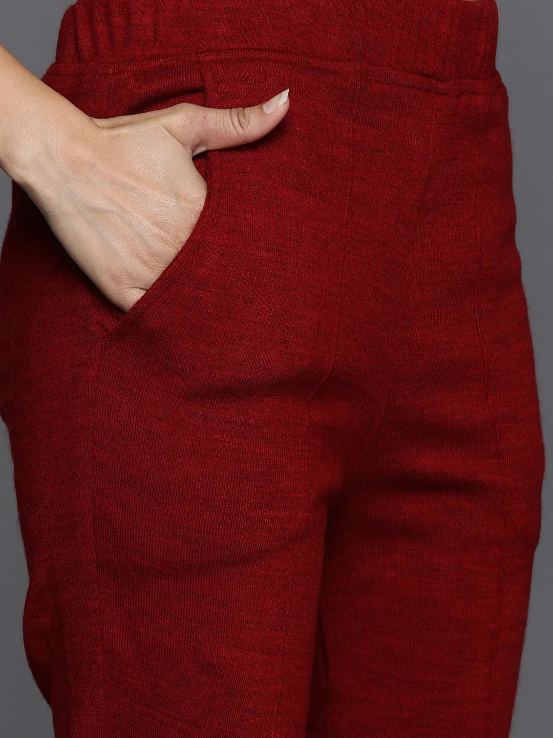 Libas Red Embroidered Wool Straight Kurta Set