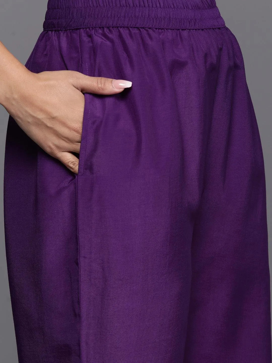 Mameraa Purple Woven Design Silk Blend Straight Suit With Dupatta