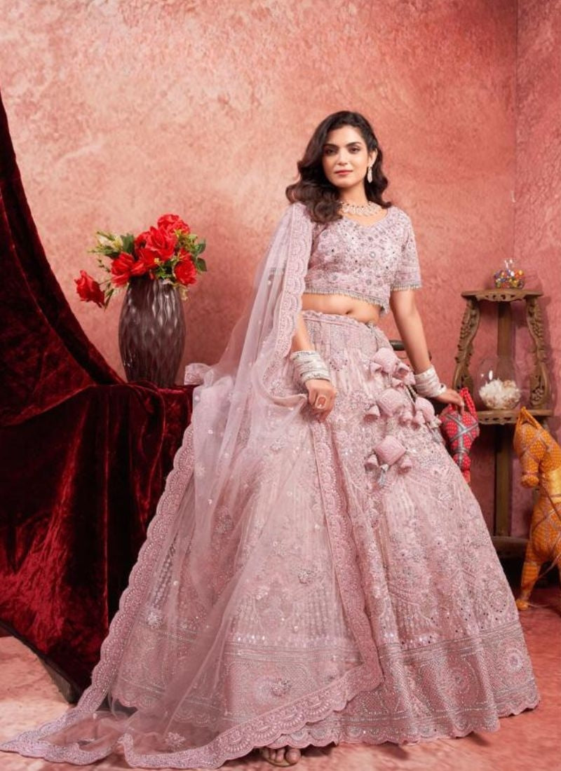 Designer Pink Net Zarkan Bridal Leheng Choli