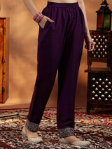 Libas Wine Yoke Design Silk Blend Straight Suit With Dupatta