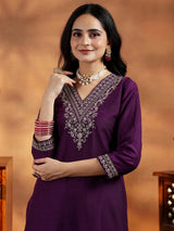 Libas Wine Yoke Design Silk Blend Straight Suit With Dupatta