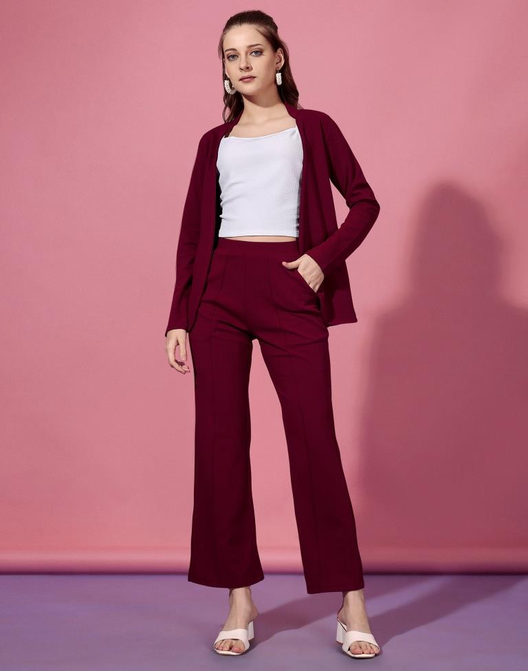 Maroon Lycra Plain Co-Ords Set