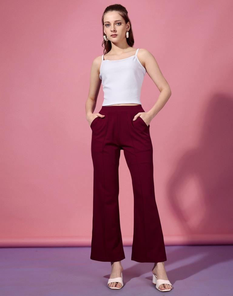 Maroon Lycra Plain Co-Ords Set