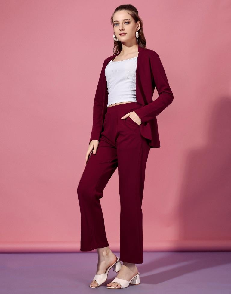 Maroon Lycra Plain Co-Ords Set