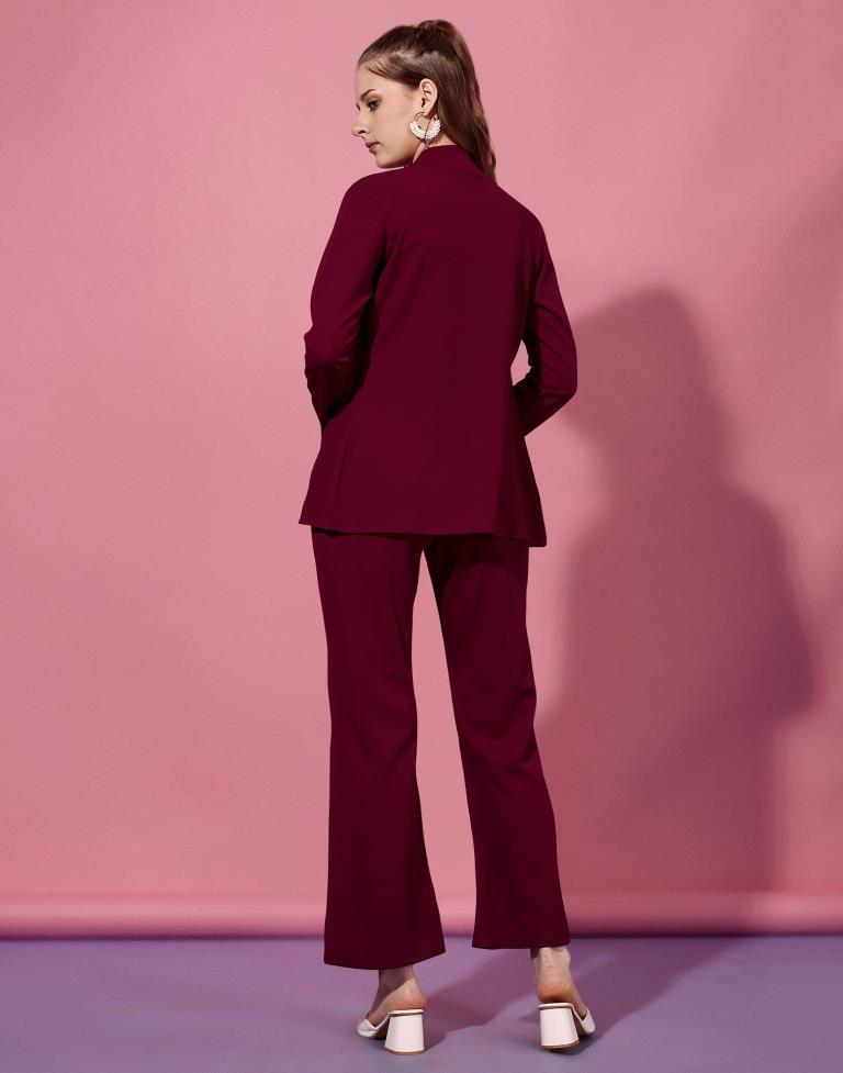 Maroon Lycra Plain Co-Ords Set