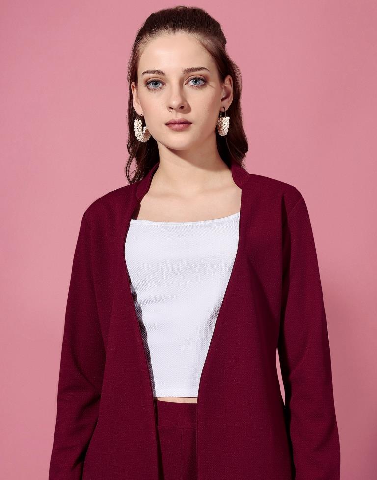 Maroon Lycra Plain Co-Ords Set