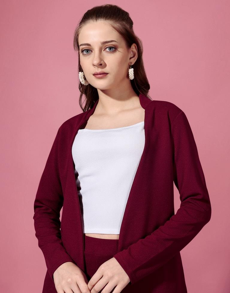 Maroon Lycra Plain Co-Ords Set