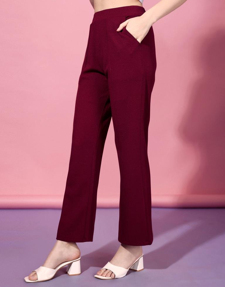 Maroon Lycra Plain Co-Ords Set