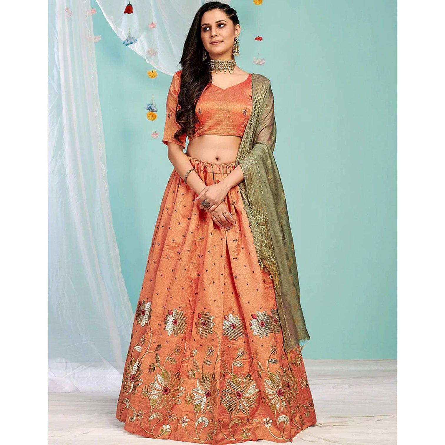 Sunrise Orange Gota Patti and Zari Stich Without can can work Lehenga choli