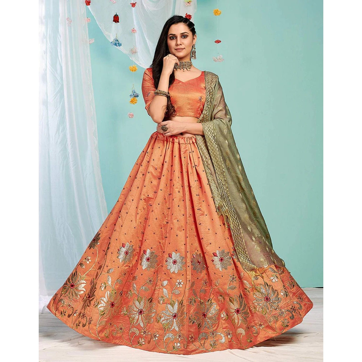 Sunrise Orange Gota Patti and Zari Stich Without can can work Lehenga choli