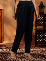 Libas Blue Yoke Design Silk Blend A-Line Kurta With Trousers & Dupatta