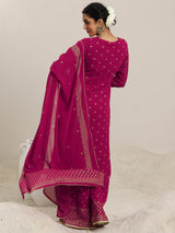 Libas Pink Printed Georgette Straight Suit With Dupatta