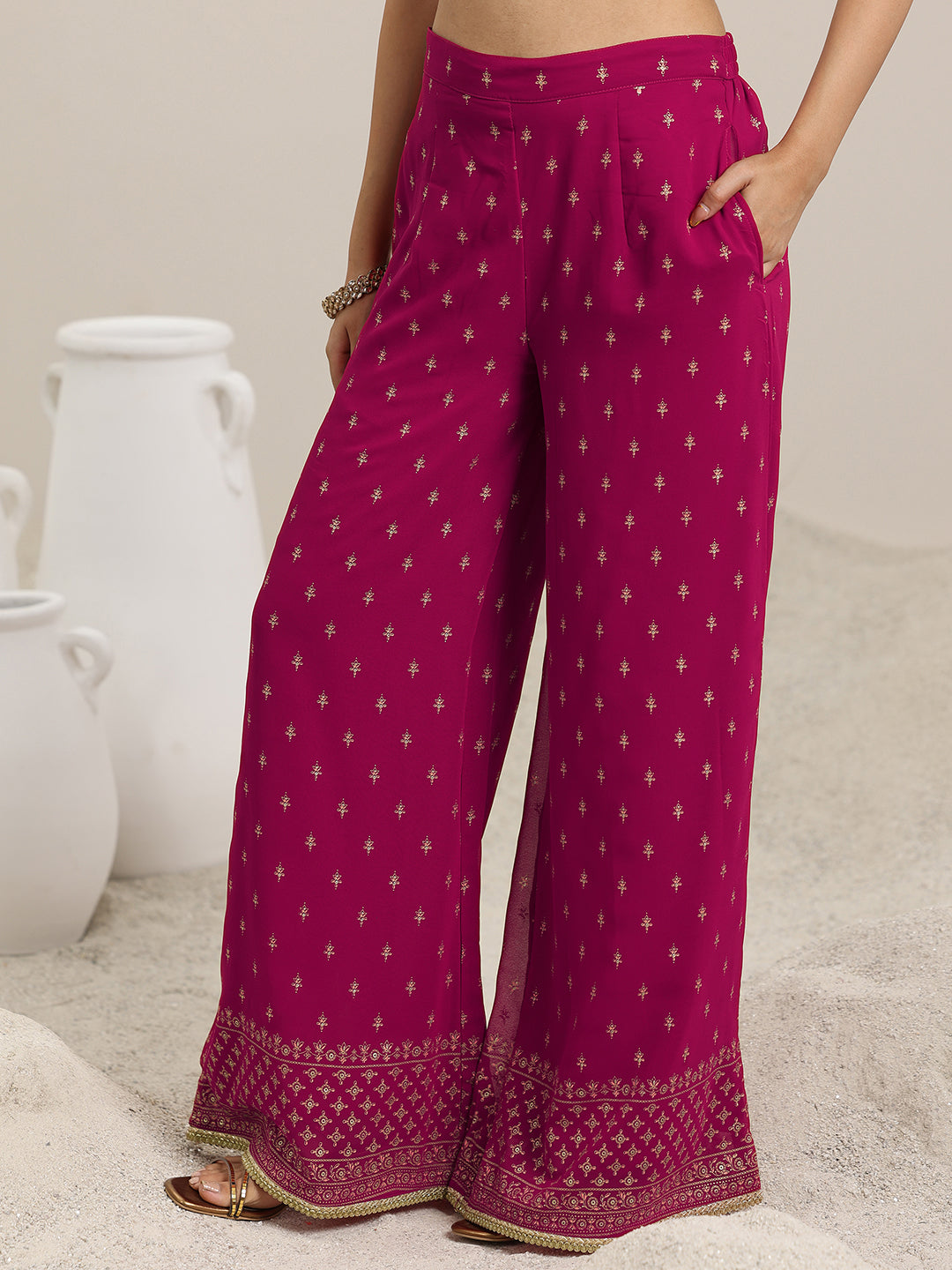 Libas Pink Printed Georgette Straight Suit With Dupatta