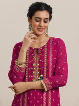 Libas Pink Printed Georgette Straight Suit With Dupatta