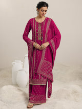 Libas Pink Printed Georgette Straight Suit With Dupatta