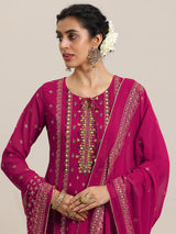 Libas Pink Printed Georgette Straight Suit With Dupatta