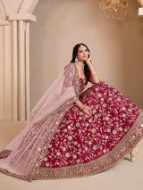 Wonderful Pink Embroidered Silk Wedding Lehenga Choli With Dupatta